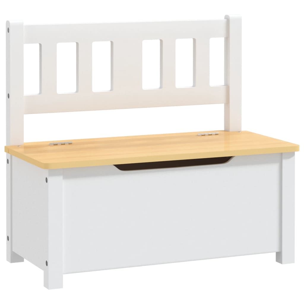 vidaXL Banco de almacenaje para niños MDF blanco y beige 60x30x55 cm