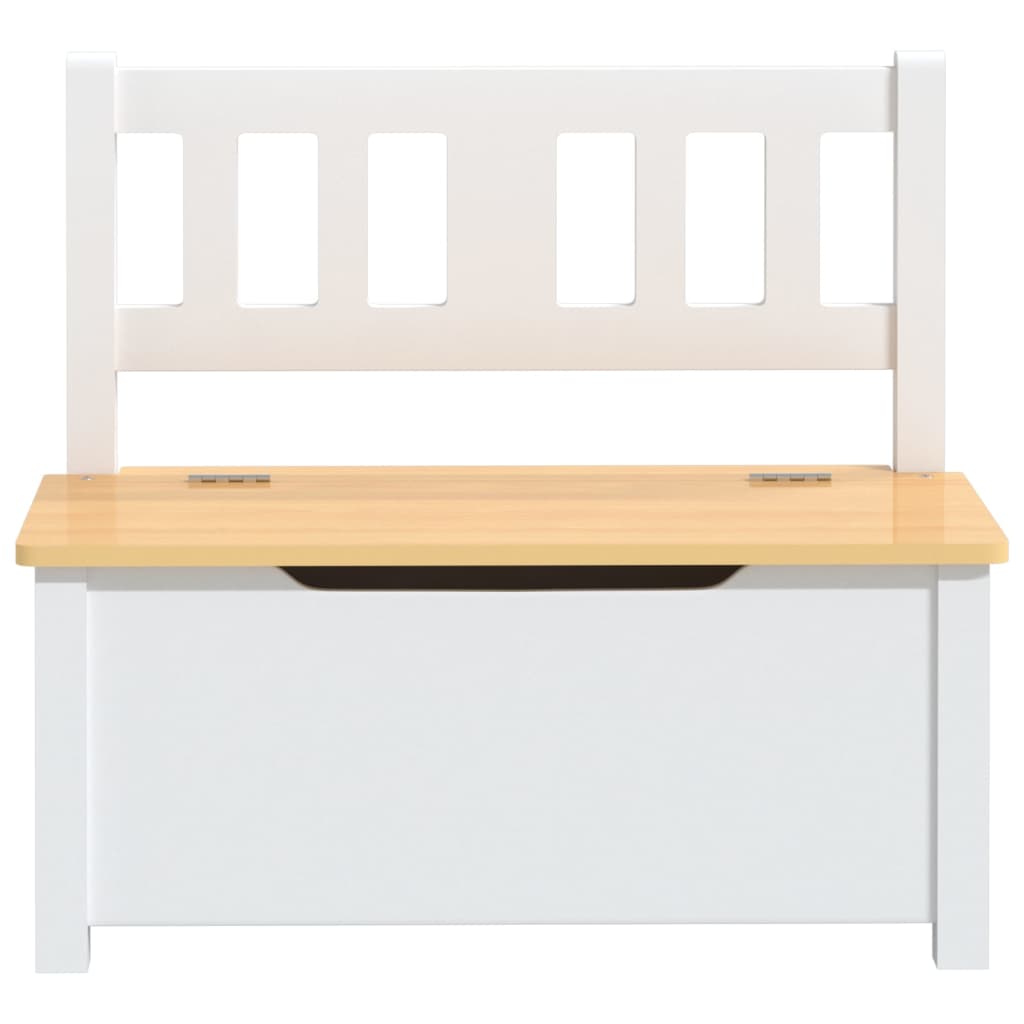 vidaXL Banco de almacenaje para niños MDF blanco y beige 60x30x55 cm