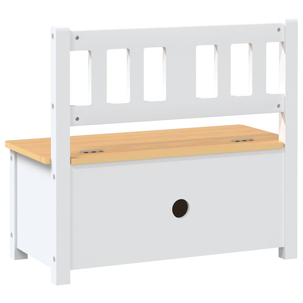 vidaXL Banco de almacenaje para niños MDF blanco y beige 60x30x55 cm