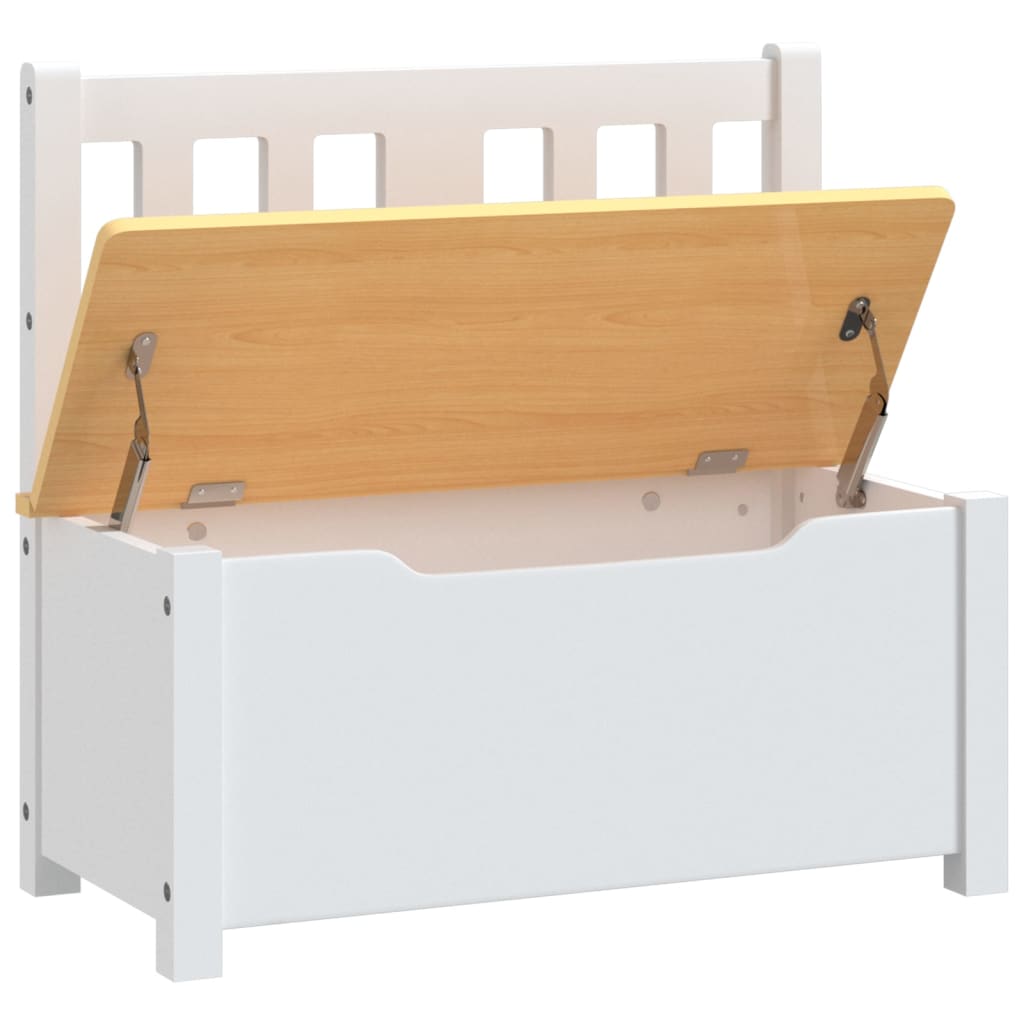 vidaXL Banco de almacenaje para niños MDF blanco y beige 60x30x55 cm