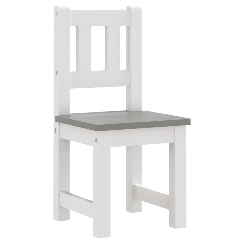 vidaXL Mesa y sillas infantiles 3 piezas MDF blanco y gris