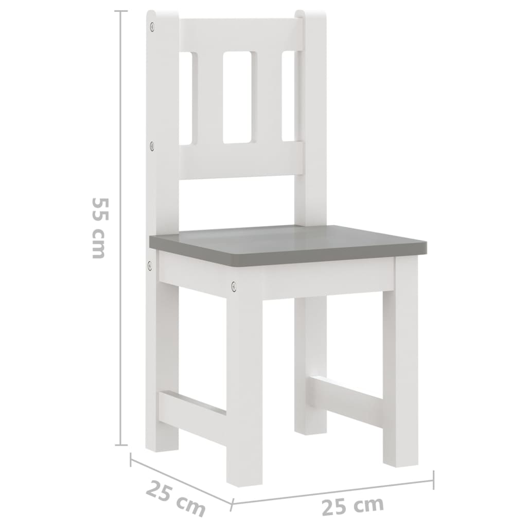 vidaXL Mesa y sillas infantiles 3 piezas MDF blanco y gris