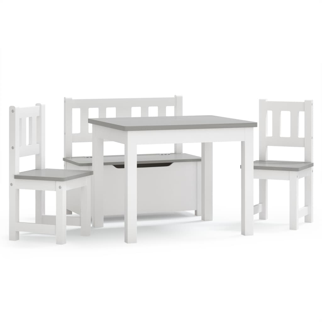 vidaXL Mesa y sillas infantiles 4 piezas MDF blanco y gris