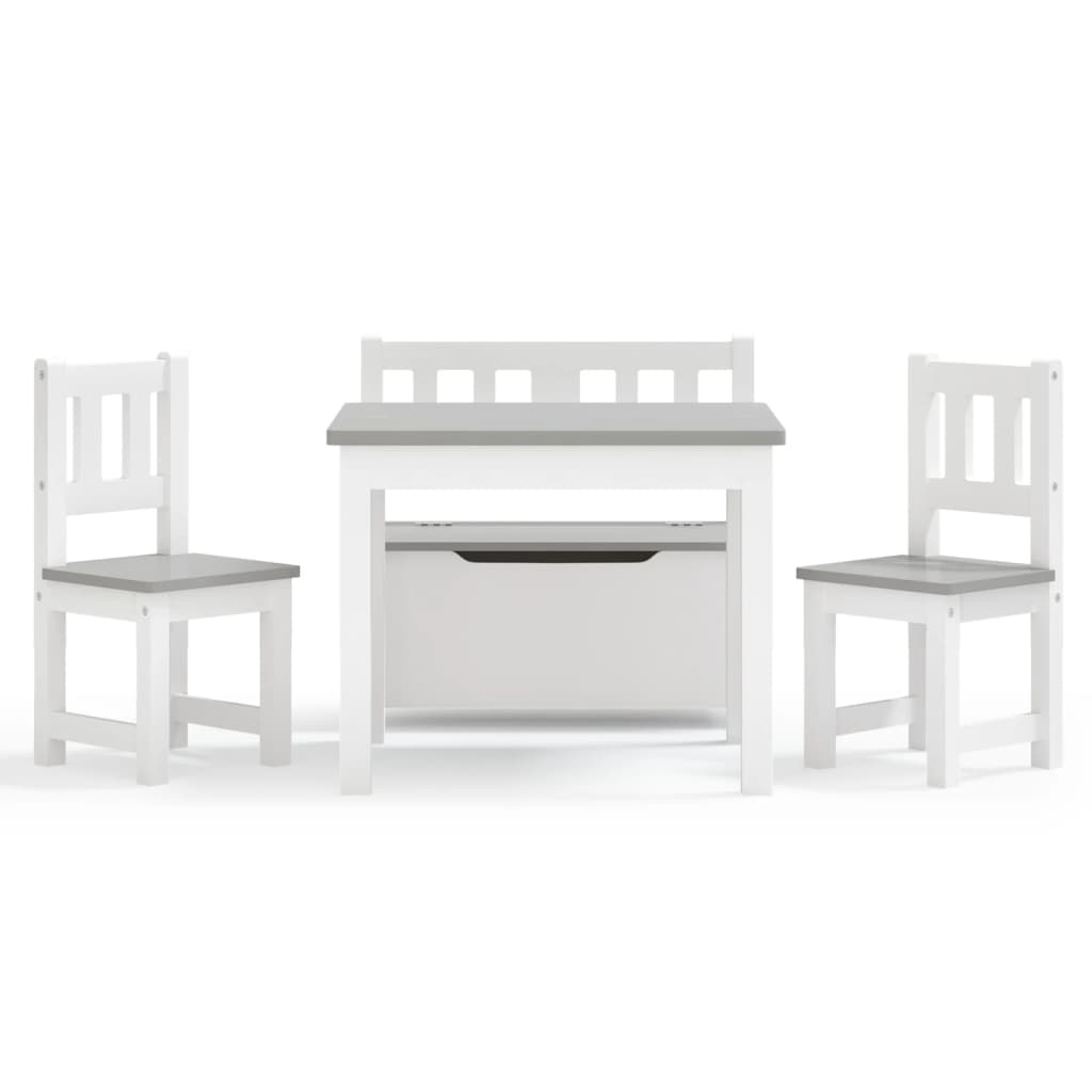 vidaXL Mesa y sillas infantiles 4 piezas MDF blanco y gris