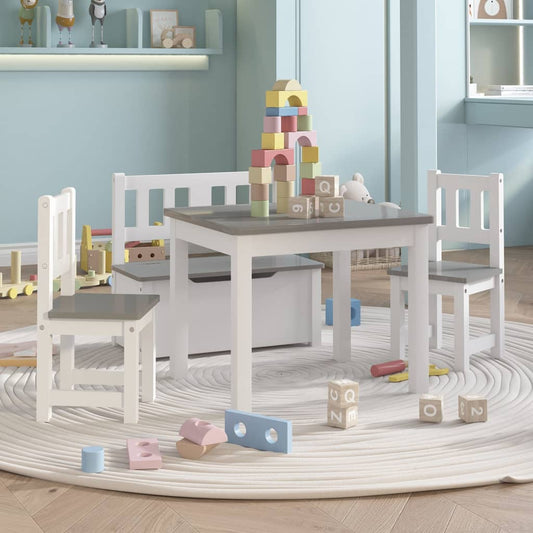 vidaXL Mesa y sillas infantiles 4 piezas MDF blanco y gris