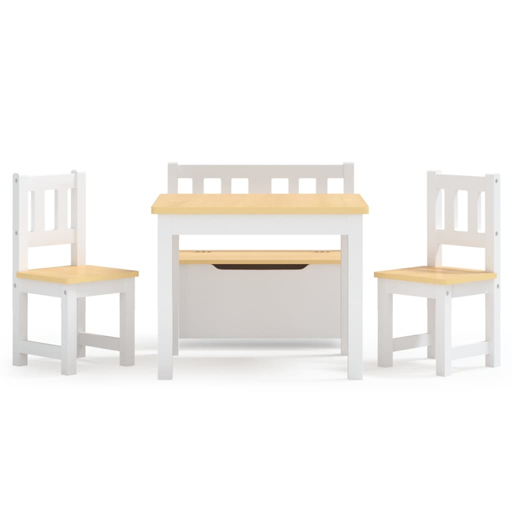 vidaXL Mesa y sillas infantiles 4 piezas MDF blanco y beige