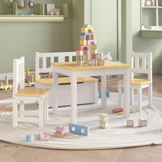 vidaXL Mesa y sillas infantiles 4 piezas MDF blanco y beige