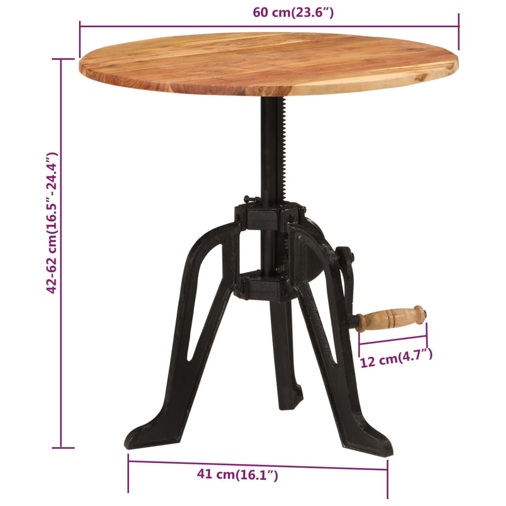 vidaXL Mesa auxiliar madera de acacia y hierro fundido 60x(42-62) cm