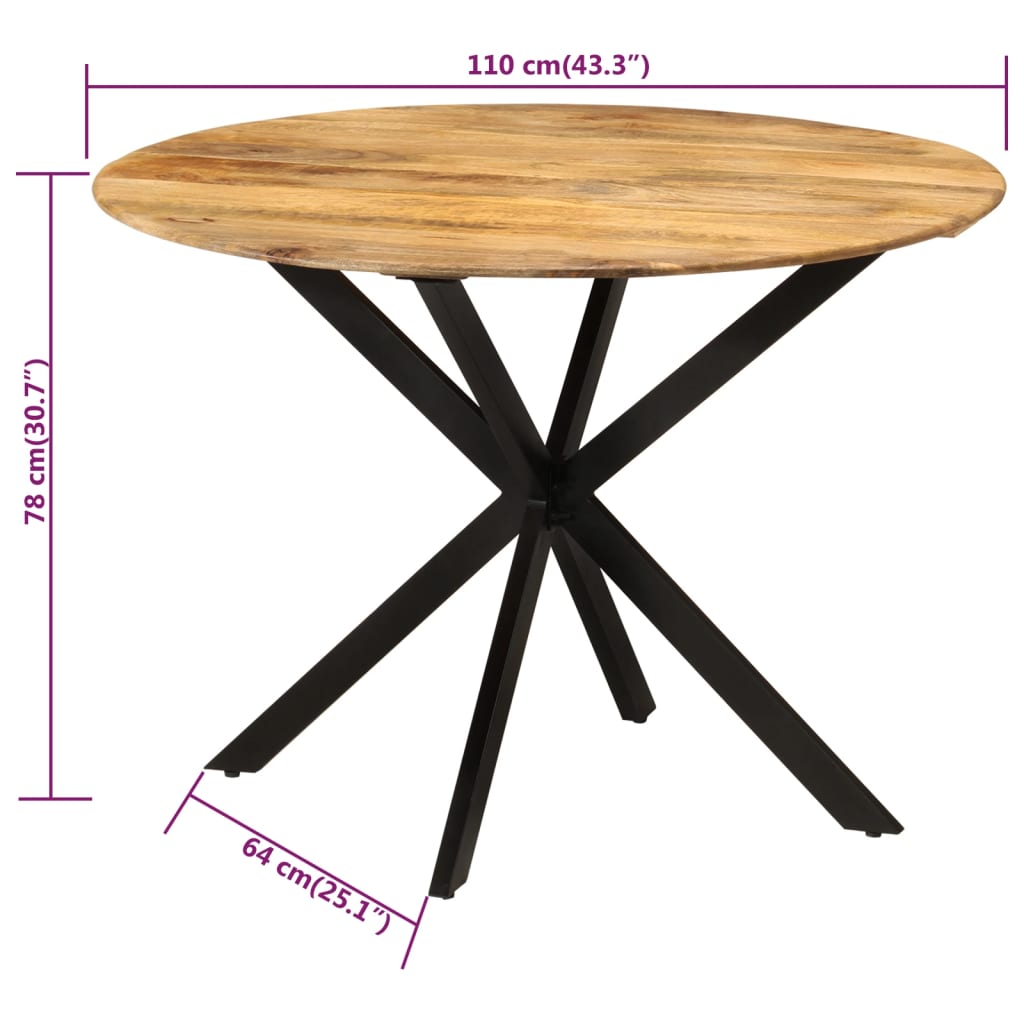 vidaXL Mesa de comedor madera maciza de mango y acero 110x78 cm