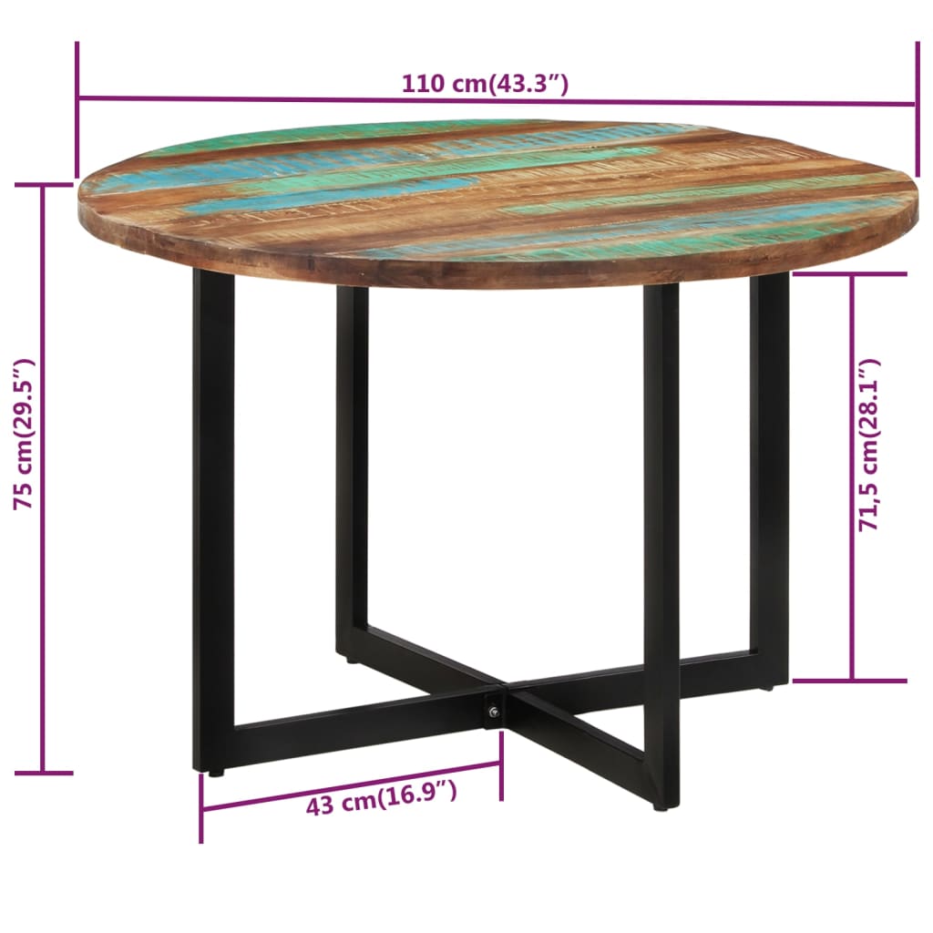 vidaXL Mesa de comedor madera maciza reciclada 110x75 cm