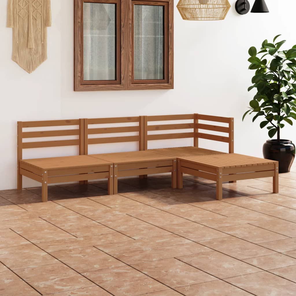 vidaXL Juego muebles de jardín 4 pzas madera maciza pino marrón miel