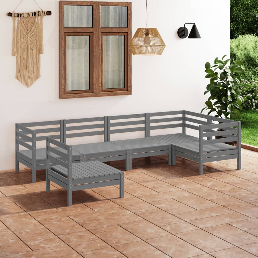 vidaXL Juego de muebles de jardín 6 piezas madera maciza de pino gris