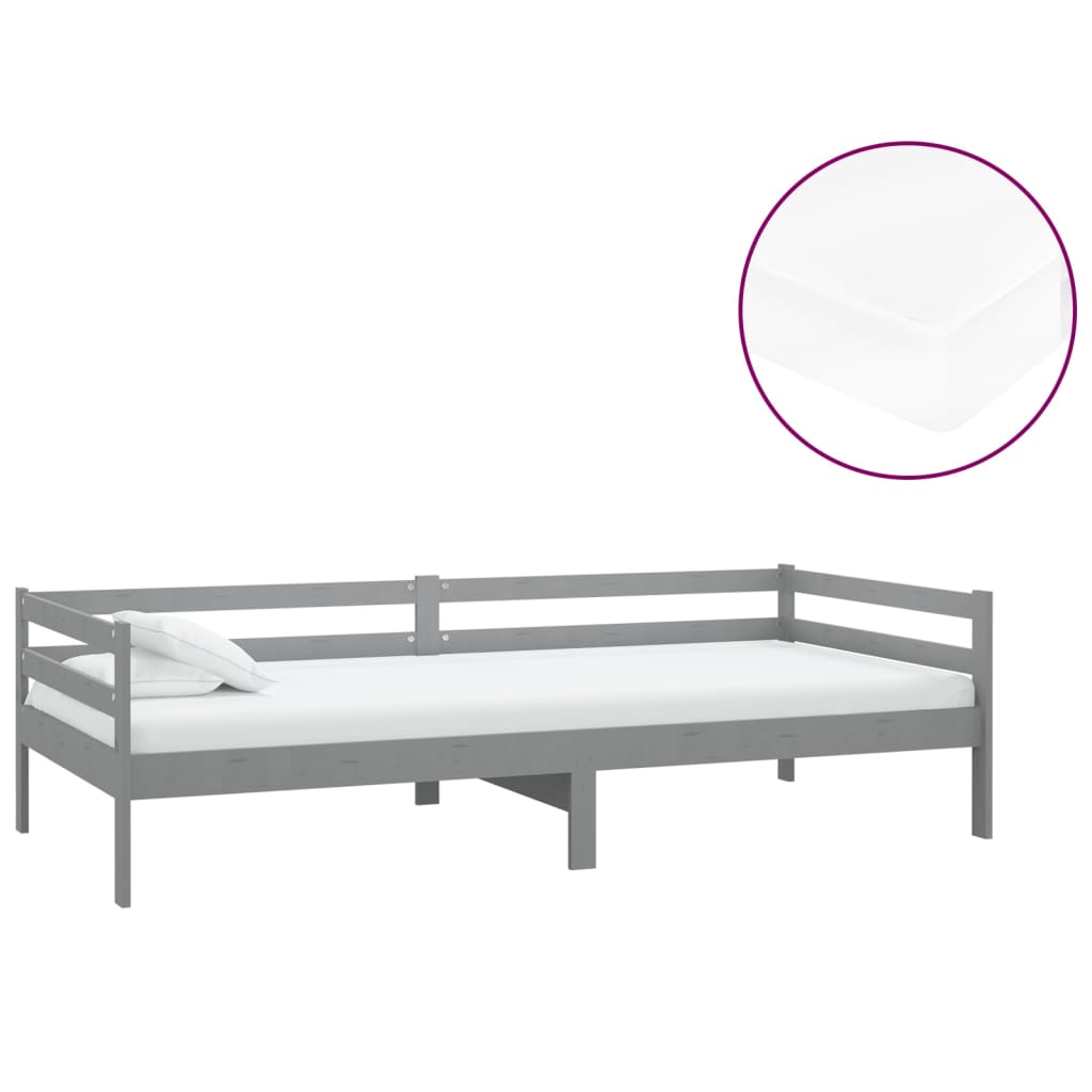 vidaXL Sofá cama con colchón madera de pino maciza gris 90x200 cm