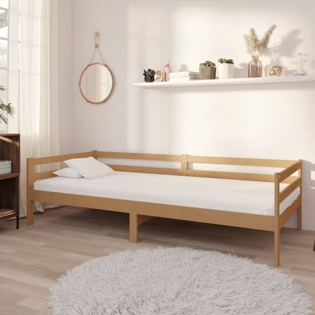 vidaXL Sofá cama y colchón madera pino maciza marrón miel 90x200 cm