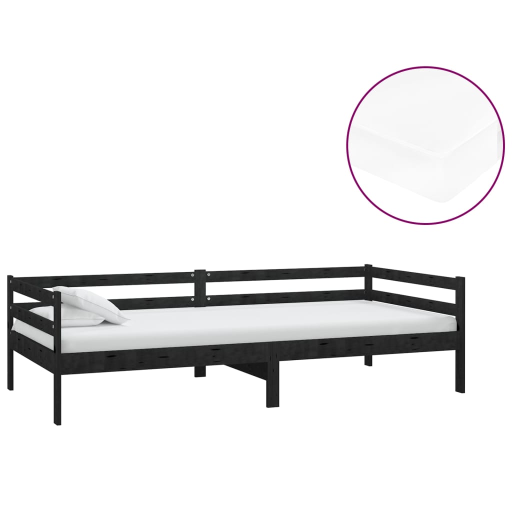 vidaXL Sofá cama con colchón madera de pino maciza negro 90x200 cm