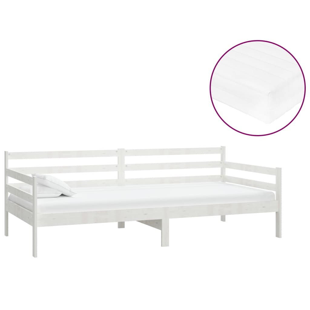 vidaXL Sofá cama con colchón madera de pino maciza blanco 90x200 cm