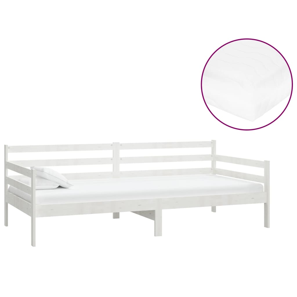 vidaXL Sofá cama con colchón madera de pino maciza blanco 90x200 cm