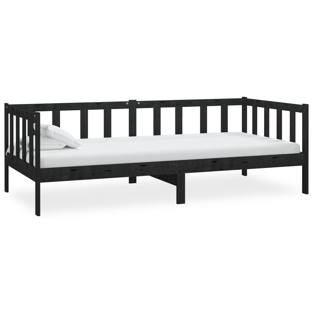 vidaXL Sofá cama con colchón madera de pino maciza negro 90x200 cm