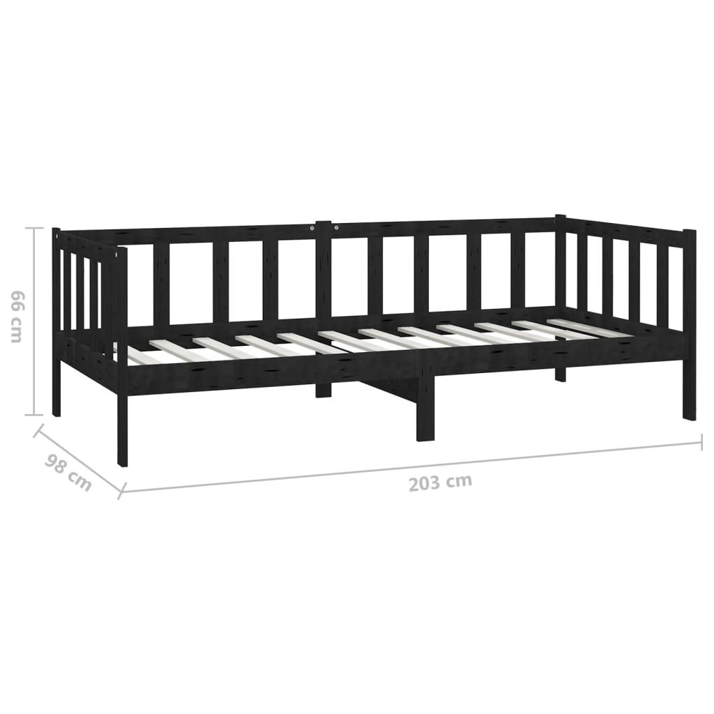 vidaXL Sofá cama con colchón madera de pino maciza negro 90x200 cm