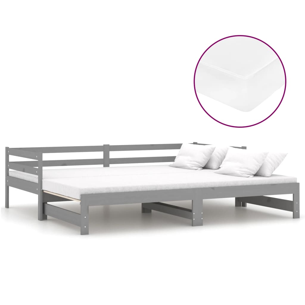 vidaXL Sofá cama extraíble madera maciza de pino gris 2x(90x200) cm