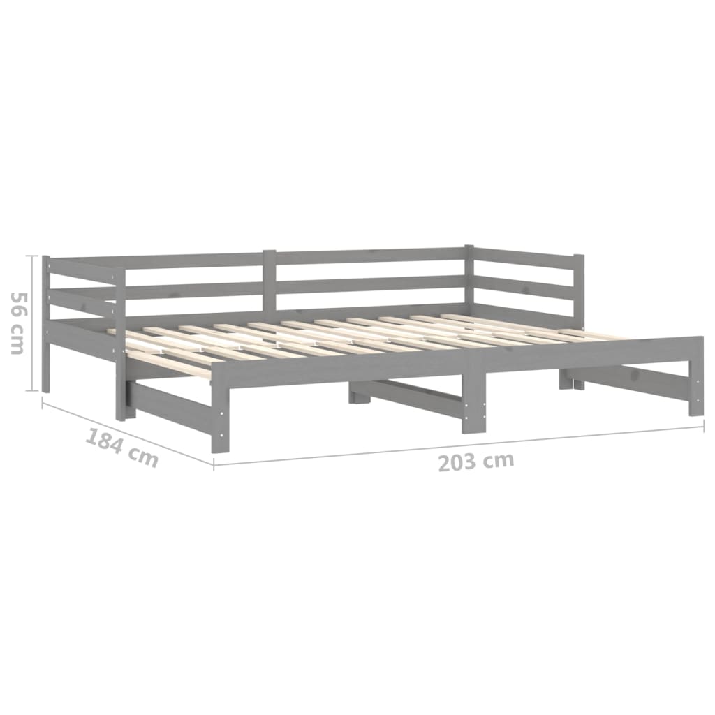 vidaXL Sofá cama extraíble madera maciza de pino gris 2x(90x200) cm