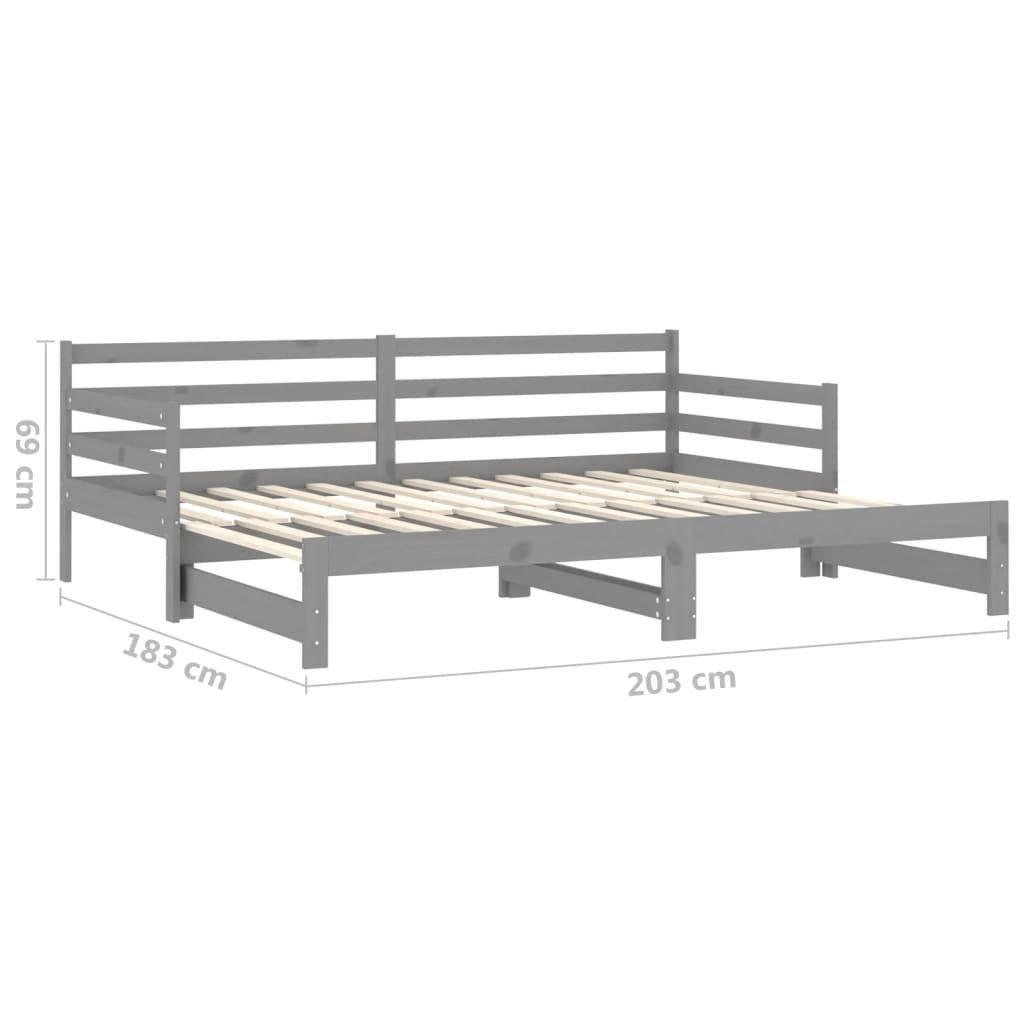 vidaXL Sofá cama extraíble madera maciza de pino gris 2x(90x200) cm