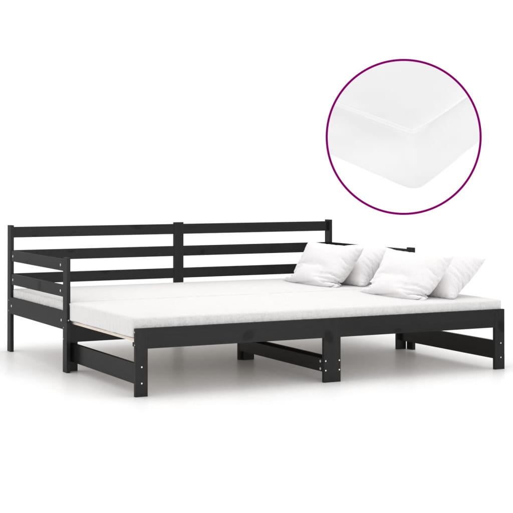 vidaXL Sofá cama extraíble madera maciza de pino negro 2x(90x200) cm