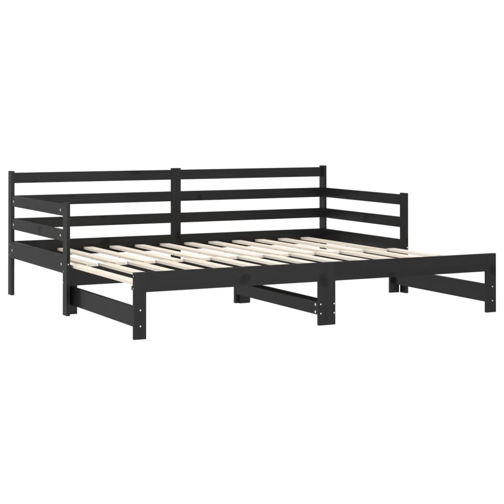 vidaXL Sofá cama extraíble madera maciza de pino negro 2x(90x200) cm