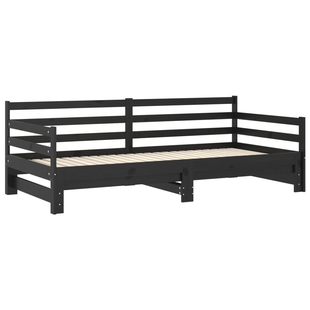 vidaXL Sofá cama extraíble madera maciza de pino negro 2x(90x200) cm