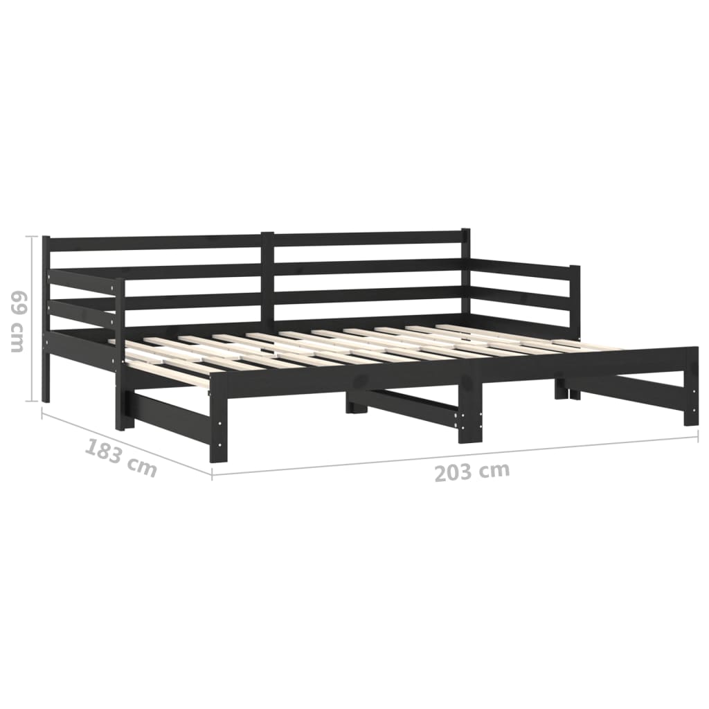 vidaXL Sofá cama extraíble madera maciza de pino negro 2x(90x200) cm