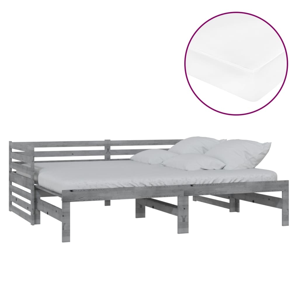 vidaXL Sofá cama extraíble madera maciza de pino gris 2x(90x200) cm