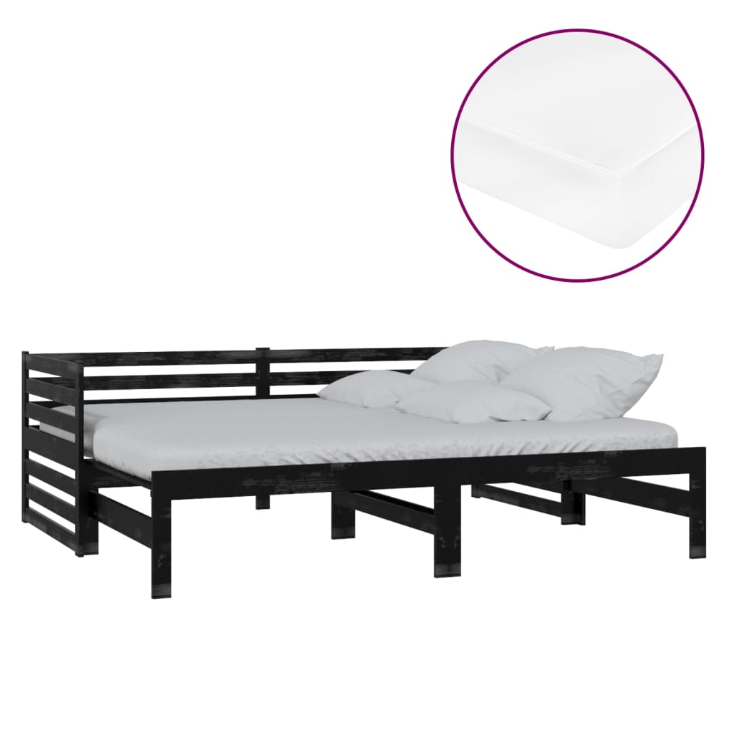 vidaXL Sofá cama extraíble madera maciza de pino negro 2x(90x200) cm