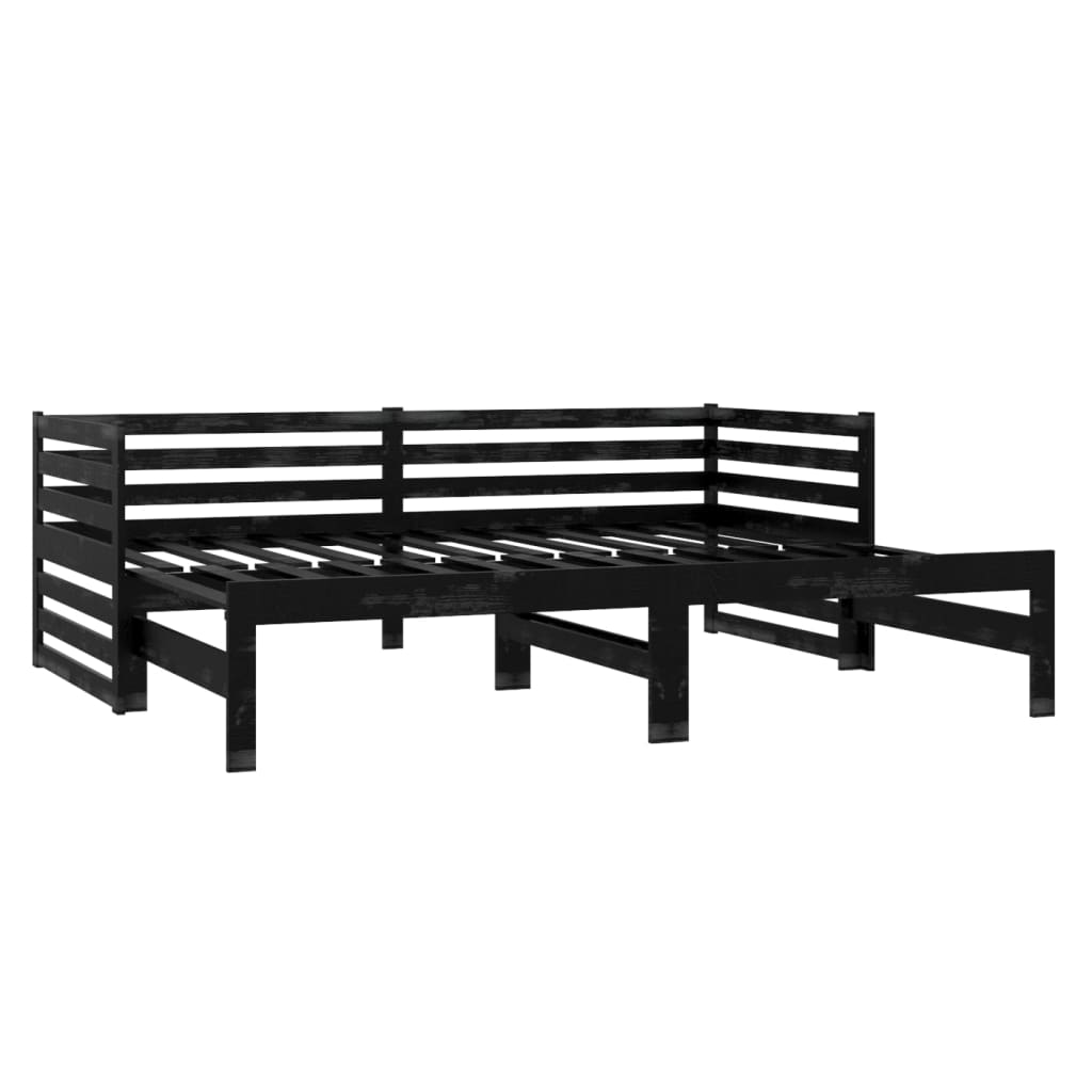 vidaXL Sofá cama extraíble madera maciza de pino negro 2x(90x200) cm