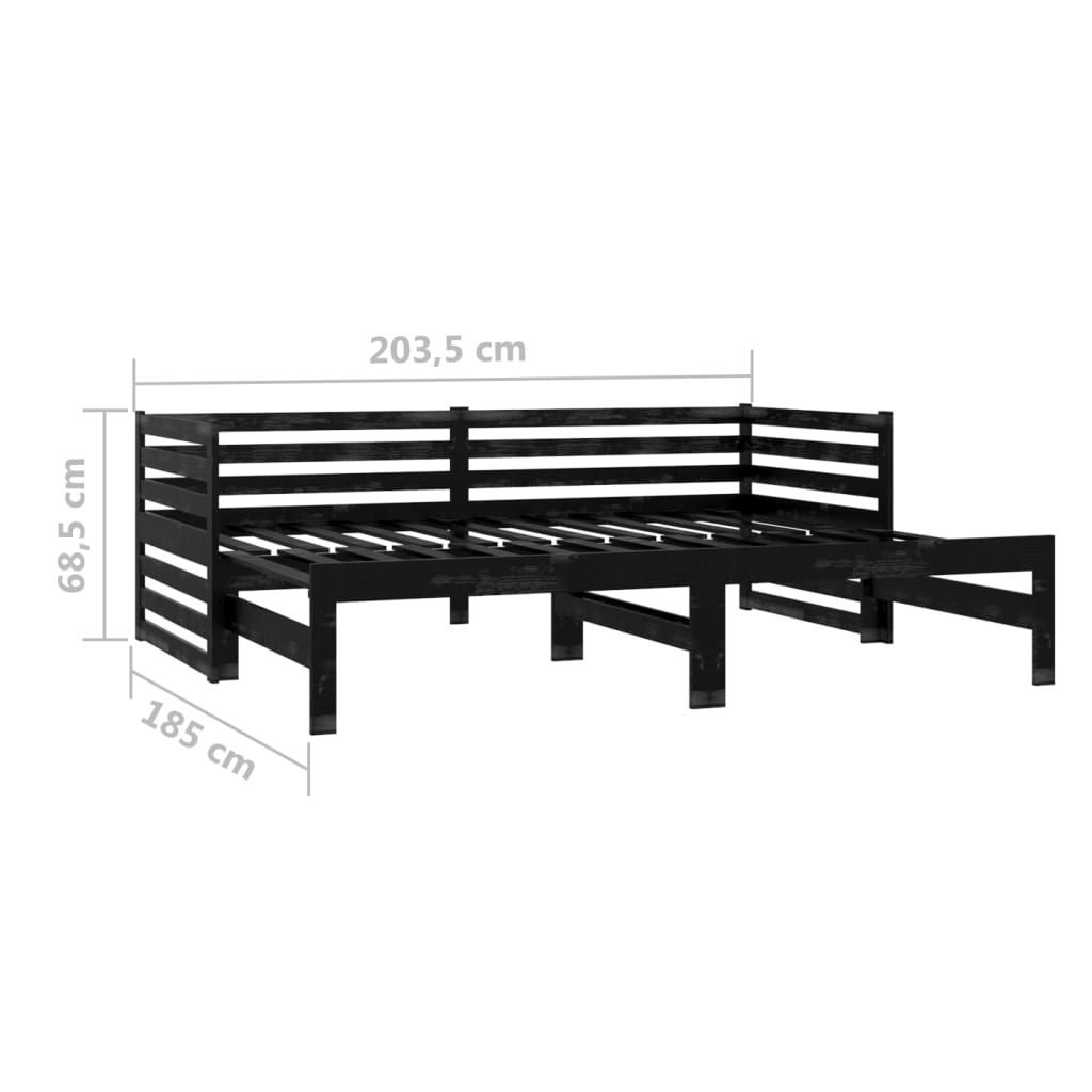 vidaXL Sofá cama extraíble madera maciza de pino negro 2x(90x200) cm