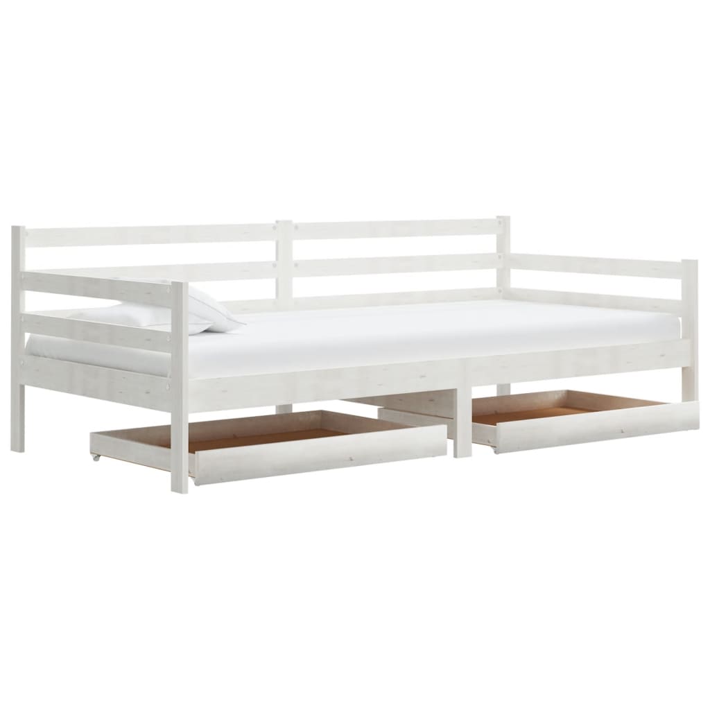 vidaXL Sofá cama con cajones madera de pino maciza blanco 90x200 cm