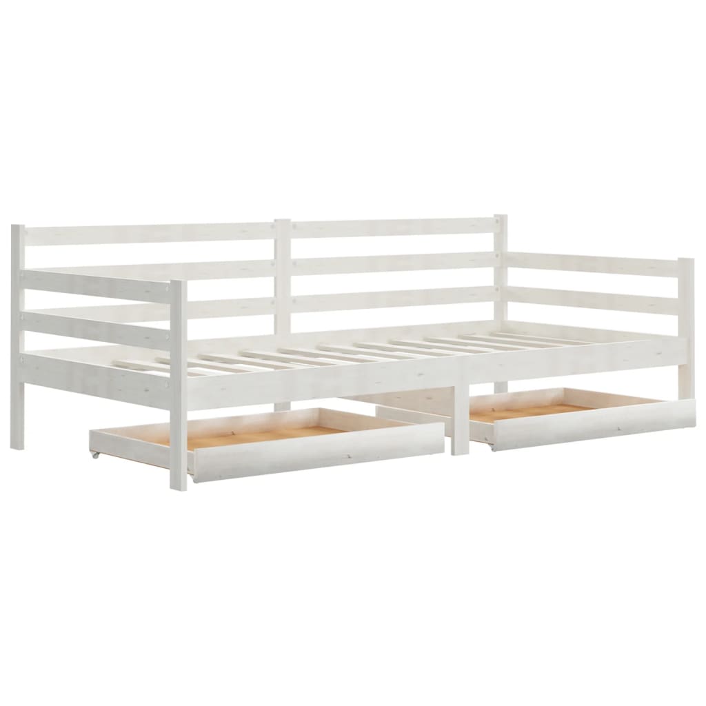 vidaXL Sofá cama con cajones madera de pino maciza blanco 90x200 cm