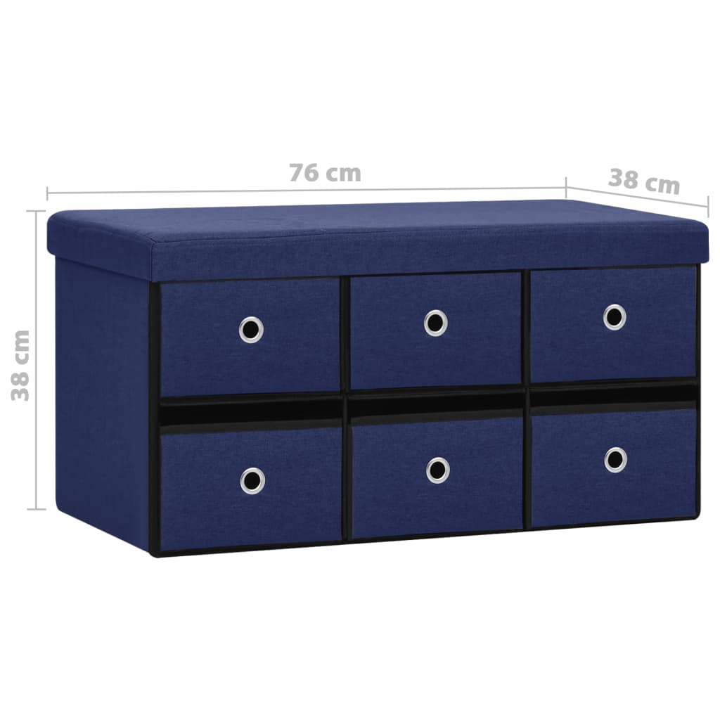 vidaXL Banco de almacenaje plegable lino sintético azul 76x38x38 cm