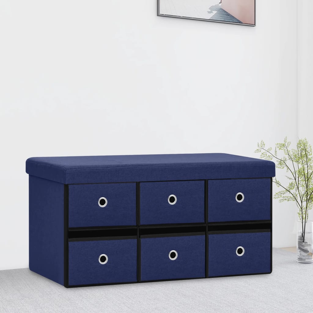 vidaXL Banco de almacenaje plegable lino sintético azul 76x38x38 cm