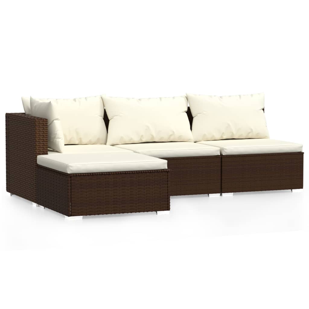 vidaXL Set muebles de jardín 4 piezas y cojines ratán sintético marrón