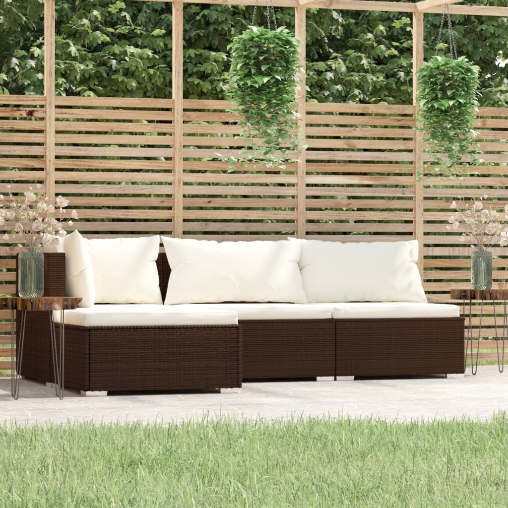 vidaXL Set muebles de jardín 4 piezas y cojines ratán sintético marrón