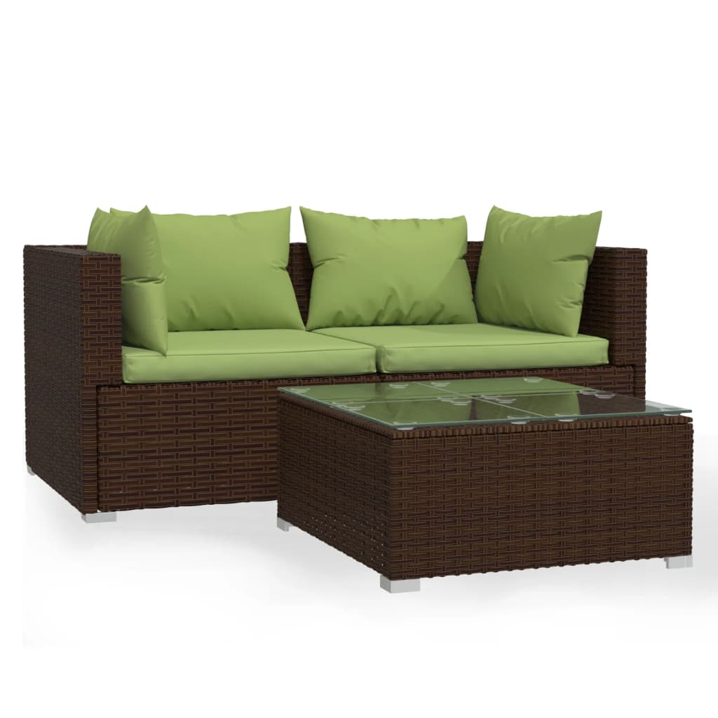 vidaXL Set muebles de jardín 3 piezas y cojines ratán sintético marrón