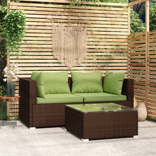 vidaXL Set muebles de jardín 3 piezas y cojines ratán sintético marrón