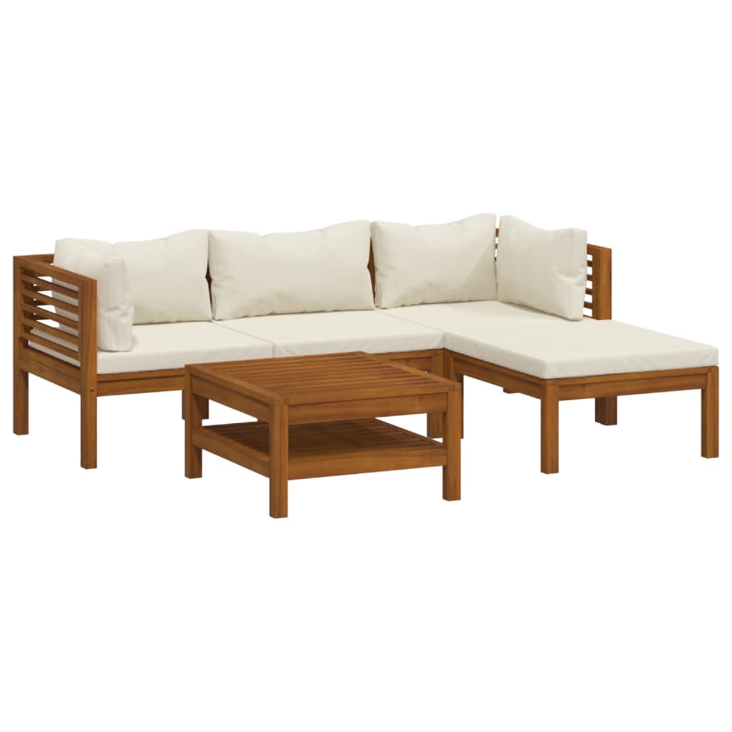 vidaXL Muebles de jardín 5 pzas cojines crema madera maciza de acacia