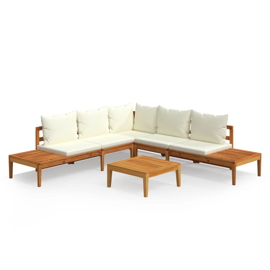 vidaXL Set muebles de jardín 4 pzas cojines crema madera de acacia