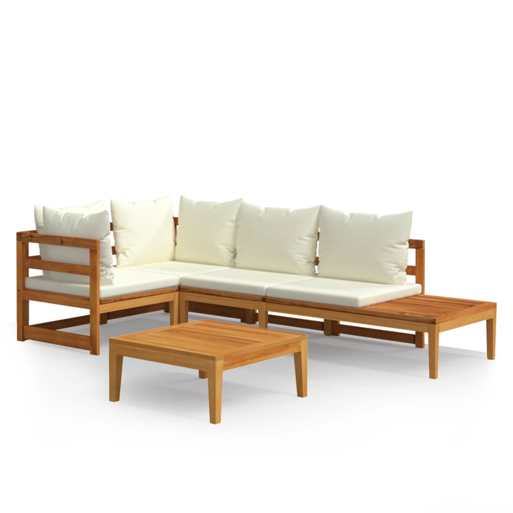 vidaXL Set muebles de jardín 4 pzas cojines crema madera de acacia