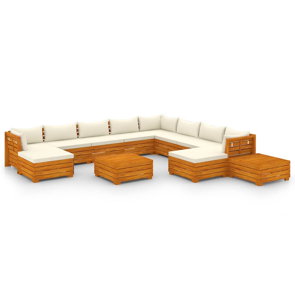 vidaXL Juego muebles de jardín y cojines 12 pzas madera maciza acacia