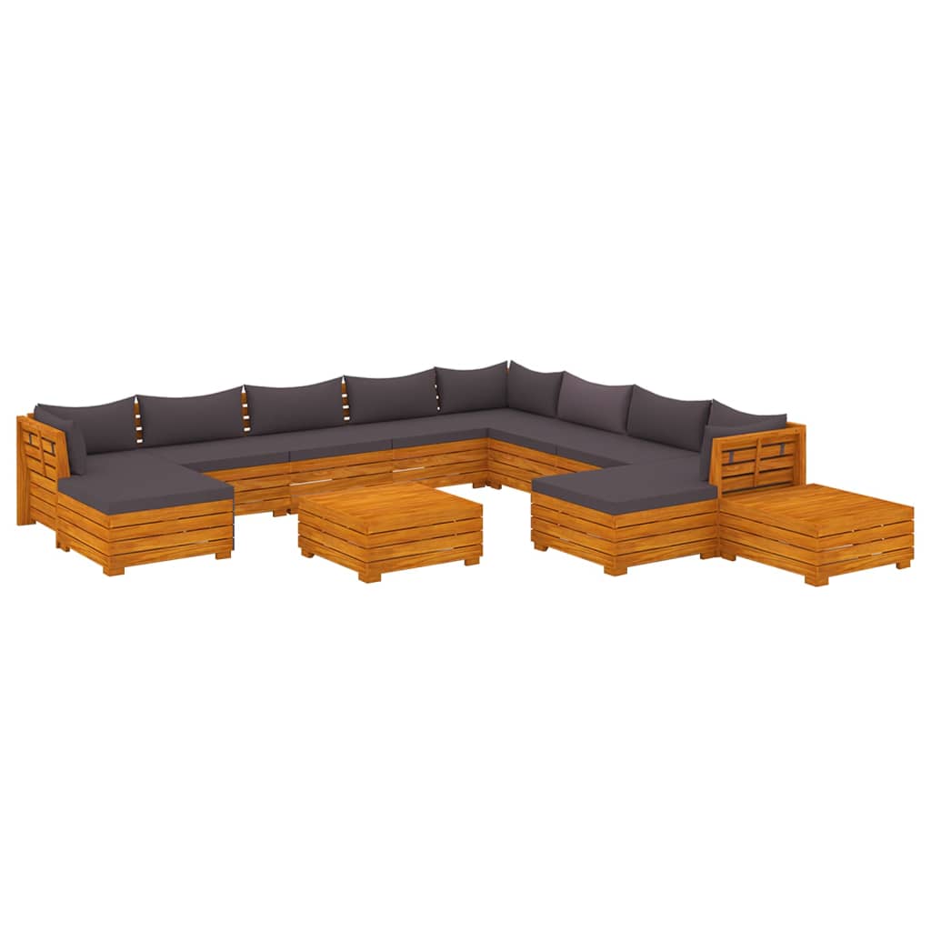 vidaXL Juego muebles de jardín y cojines 12 pzas madera maciza acacia