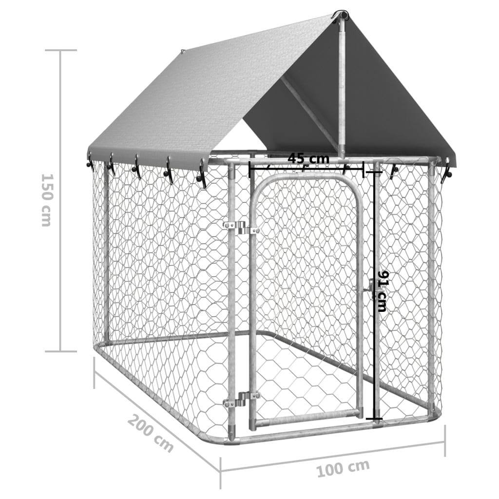 vidaXL Perrera de exterior con tejado 200x100x150 cm