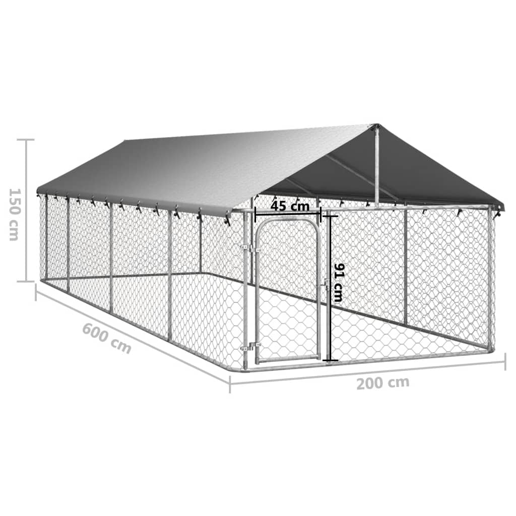 vidaXL Perrera de exterior con tejado 600x200x150 cm