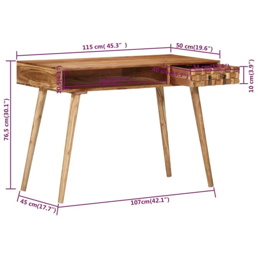 vidaXL Escritorio de madera maciza de acacia 115x50x76 cm